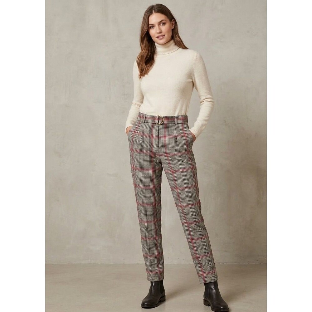 Like An Angel Paperbag Trousers Women's Large Black Pink Plaid Belted Waist